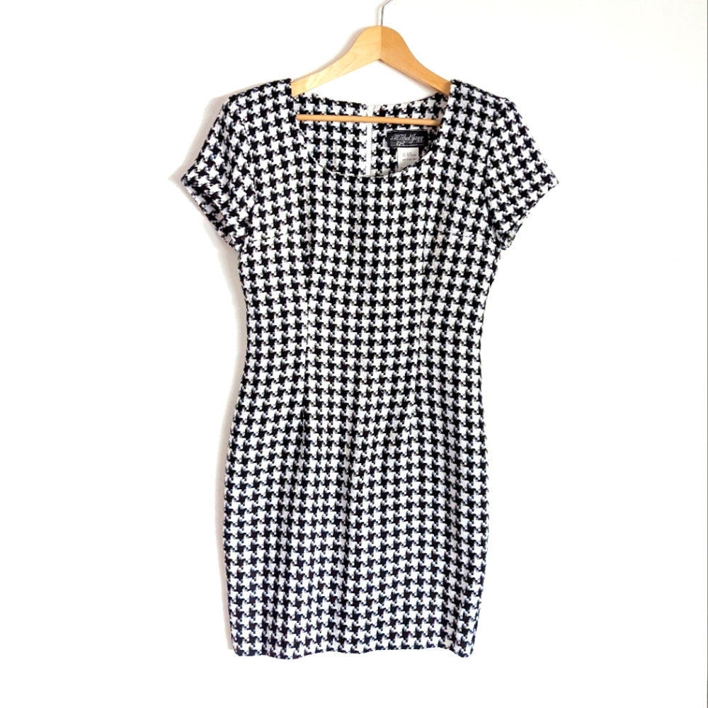 VTG 90’s ALL THAT JAZZ Houndstooth Fitted Mini Dress Size 9/10